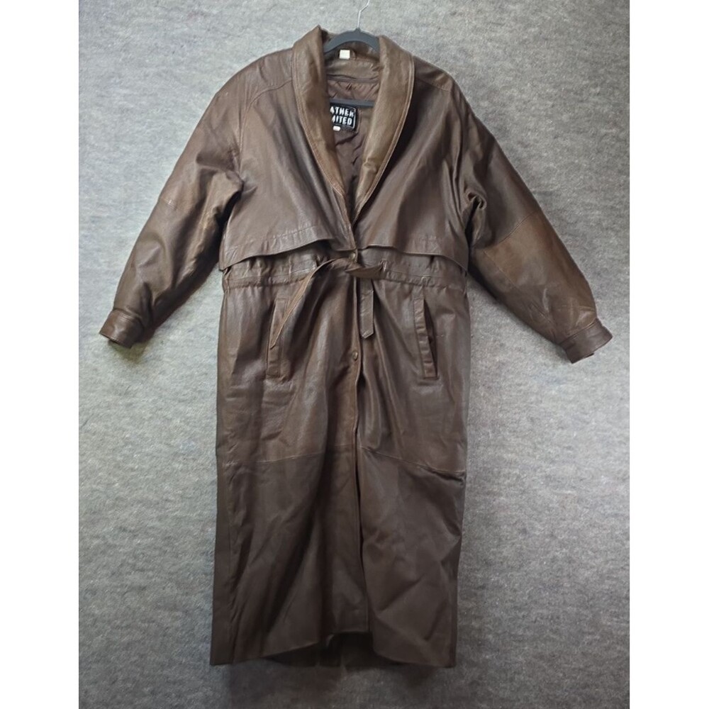 Leather Limited Women Brown Leather Duster Trench Coat Size M Zip Out Liner Belt